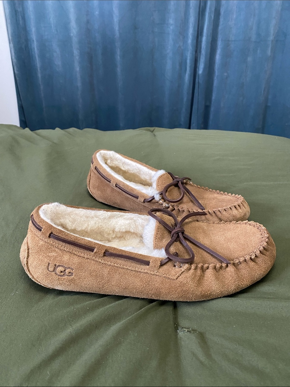 UGG Chestnut Suede Shearling-Lined Women's Moccasin Slippers